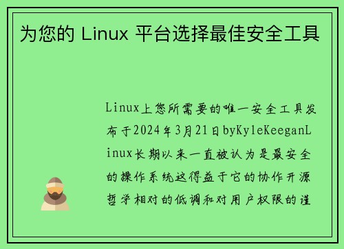 为您的 Linux 平台选择最佳安全工具 